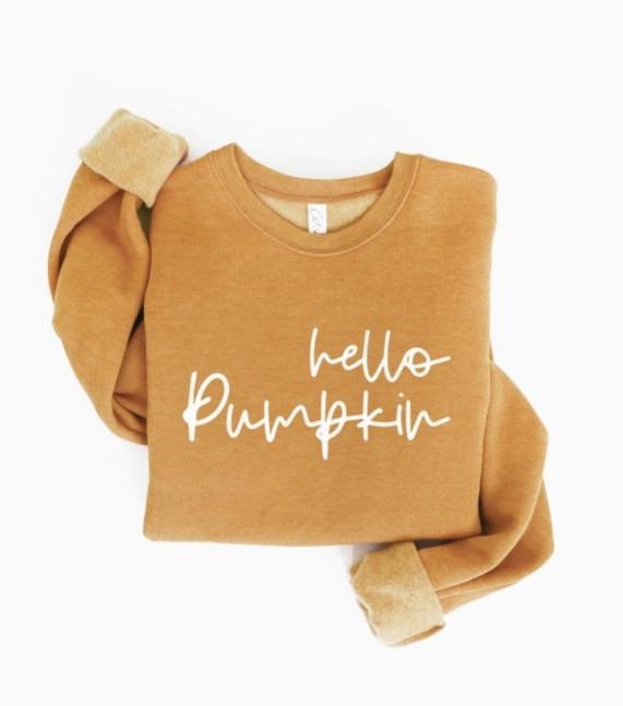 Hello Pumpkin Graphic Sweatshirt (Heather Mustard)