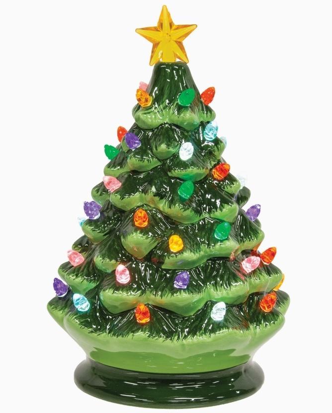 Ceramic Retro Green Light Up Tree - 8.5"H