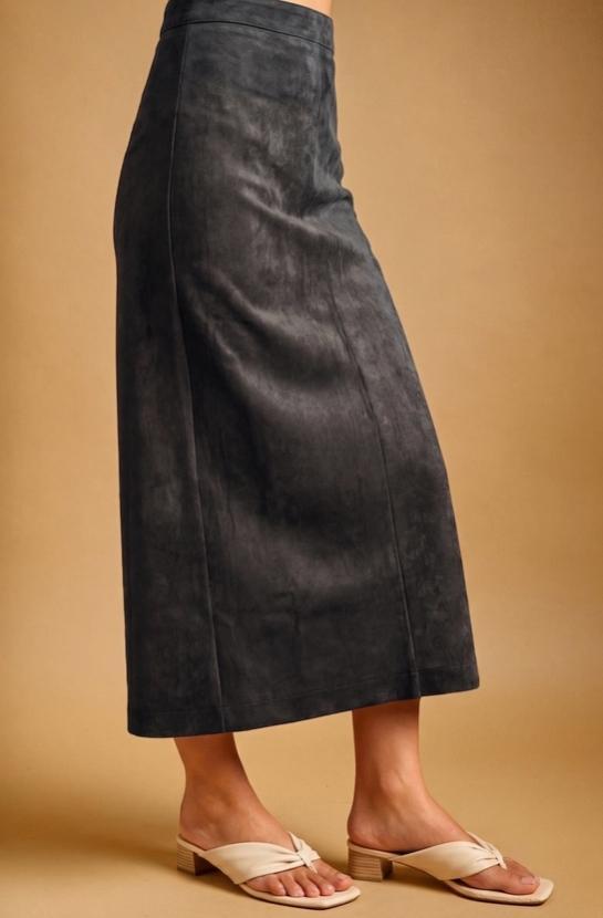 Suede Straight Skirt (Charcoal)