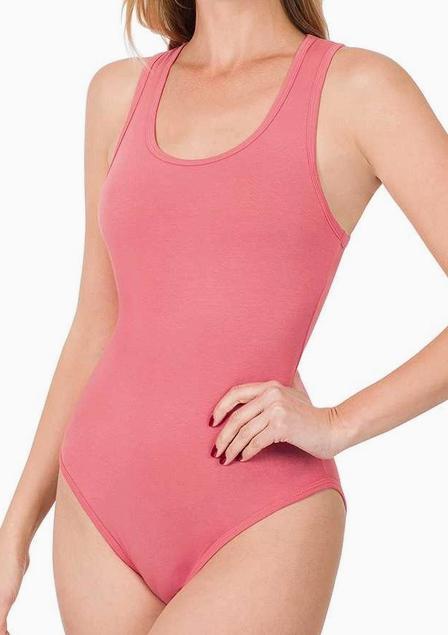 Premium Cotton Racer Back Tank Bodysuit (Desert Rose)