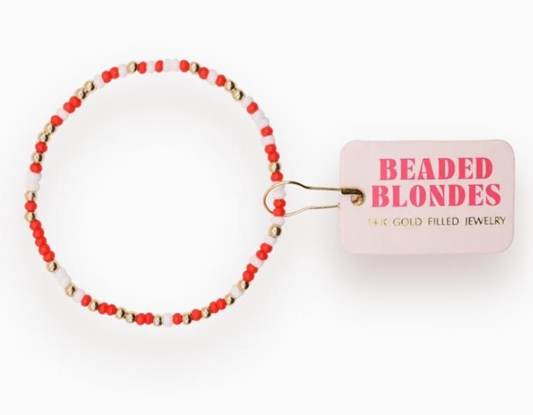 Beaded Blondes Bright Red and White Sprinkle Bracelet