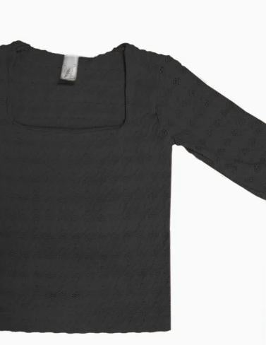 Lace Textured Square Ls Top (Black)