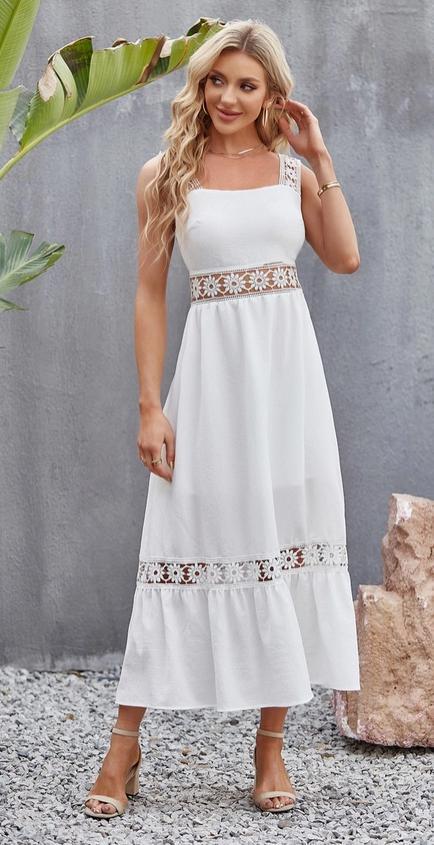 Lace Strap Maxi Dress (White)