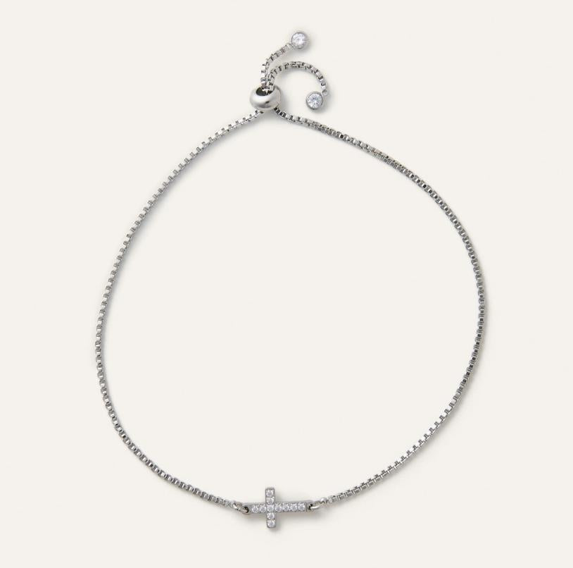 Crystal Cross Silver Slider Bracelet