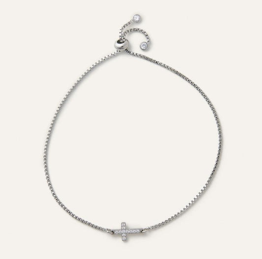 Crystal Cross Silver Slider Bracelet
