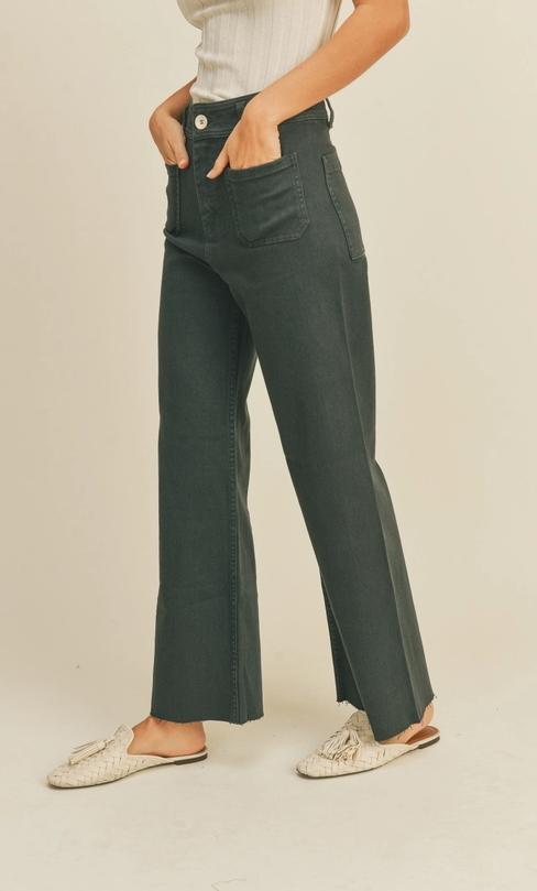Straight Wide Leg Pants with Front Pocket (Faded Navy)