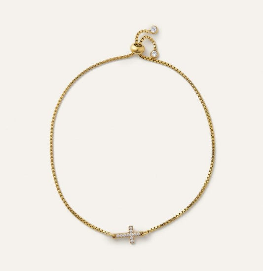 Crystal Cross Gold Slider Bracelet