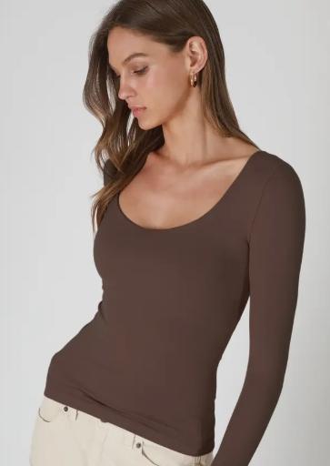 Clean Line Sweetheart L/S Top (French Roast)