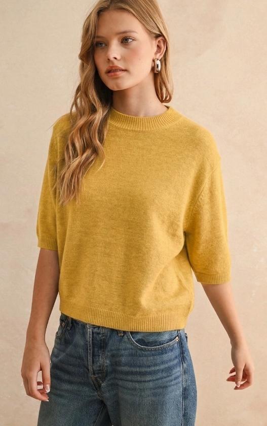 Short Sleeve Sweater Top (Banana Cream)