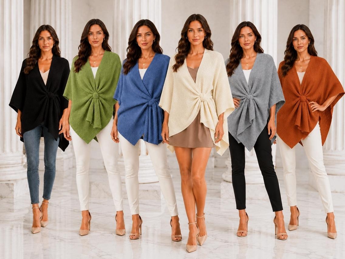 Bubbled Knit Loop-Through Poncho Wrap