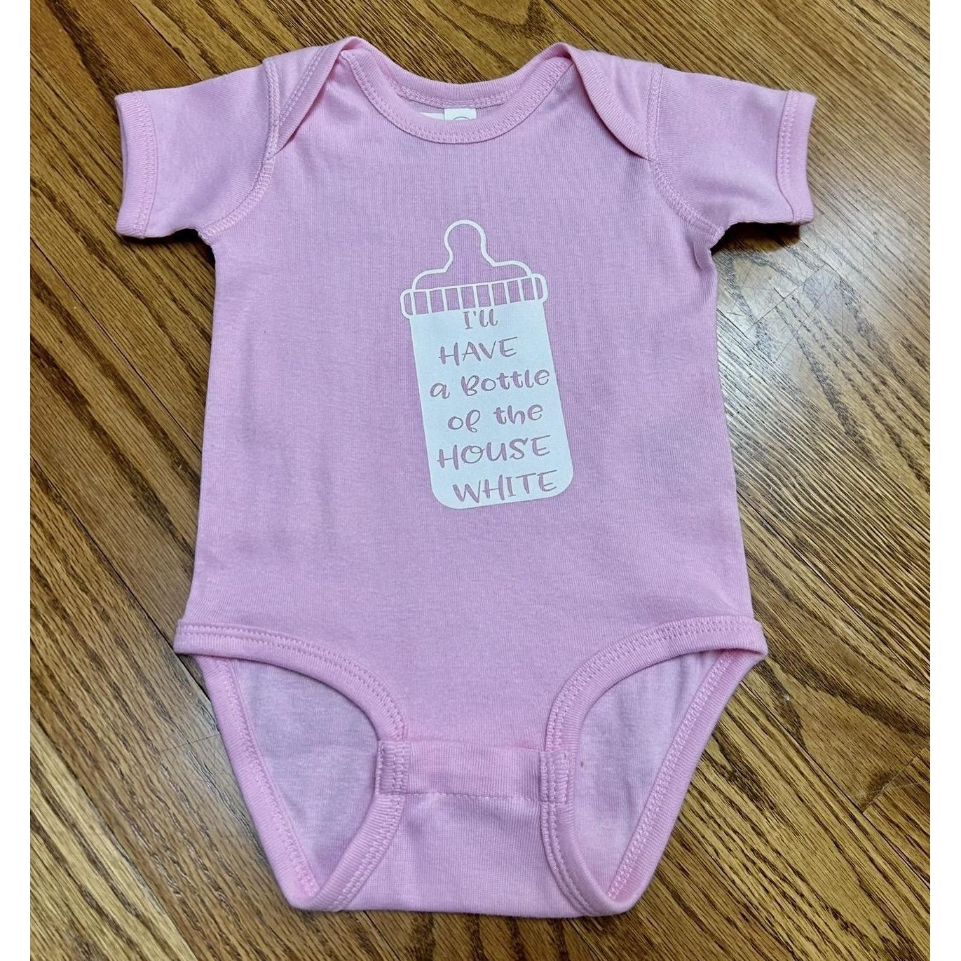I'll Have a Bottle of The House White Baby Onesies (Light Pink)