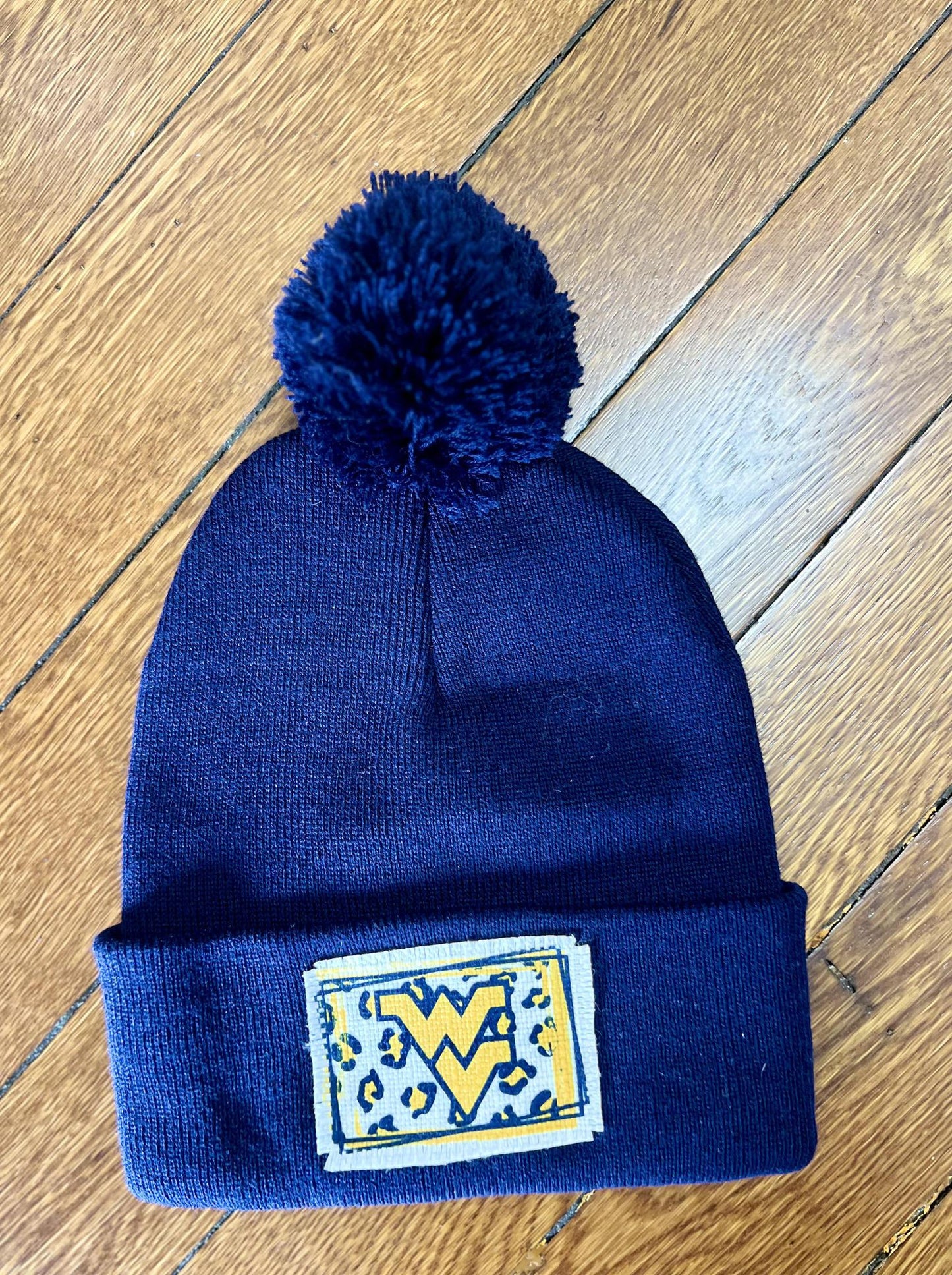 West Virginia Leopard Beanie (Navy)