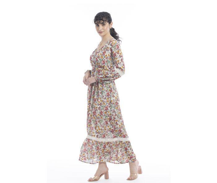 Myra Ember Floral Print Lace Accent Dress (S-7755)