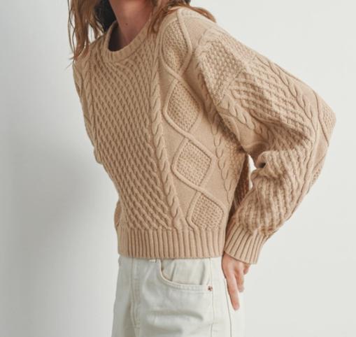 Casual Solid Cable Knit Sweater (Taupe)