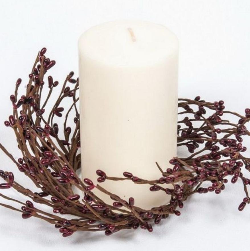 Rice Berry Candle Ring 7.5in Dia (3.5in Rim), Hw, Burgundy