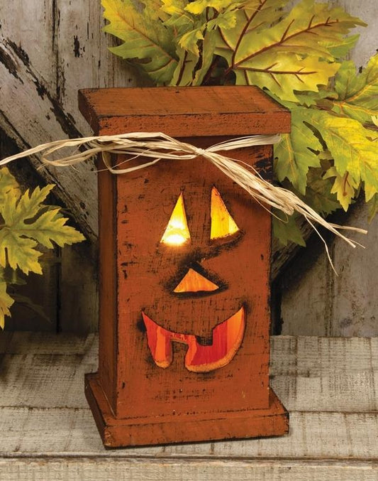 Rustic Wood Jack O Lightup Pedestal - 11.5"H