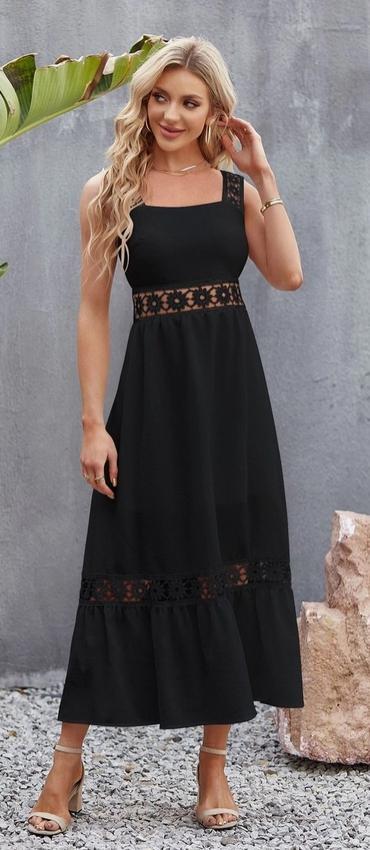 Lace Strap Maxi Dress (Black)