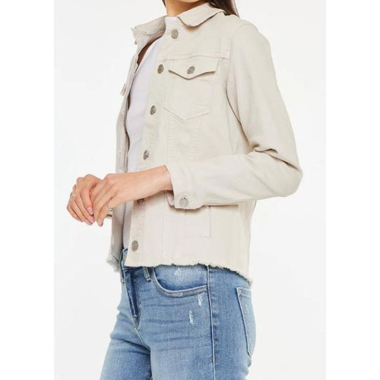 KanCan Frayed Hem Denim Jacket (Taupe)