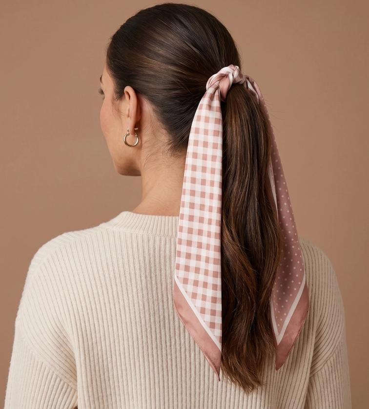 The Darling Effect Twirl & Tie Scarf Accessory Gingham Tan