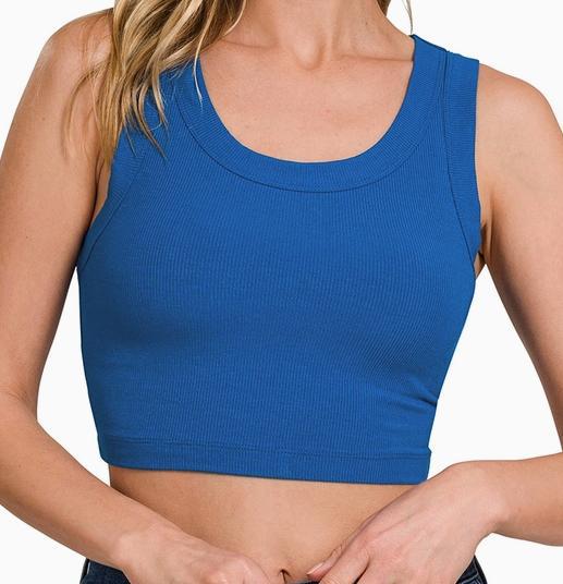 Ribbed Scoop Neck Cropped Tank Top (Classic Blue)