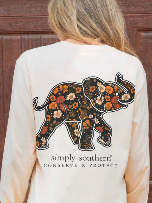 Simply Southern Long Sleeve Flower Elephant Tee