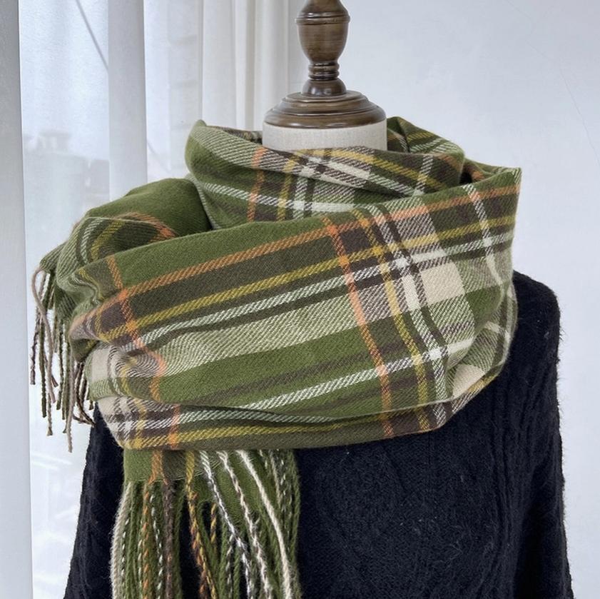 Plaid Winter Scarf-Vintage Tassel Shawl