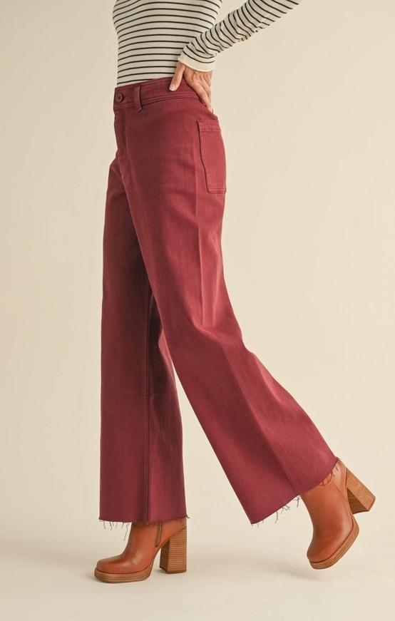 Straight Wide Leg Denim Pants (Maroon)