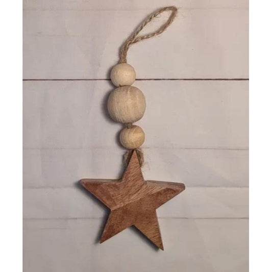 Wood Star and Bead Ornament