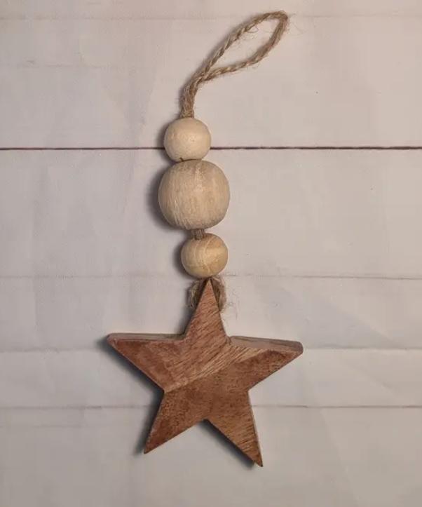 Wood Star and Bead Ornament