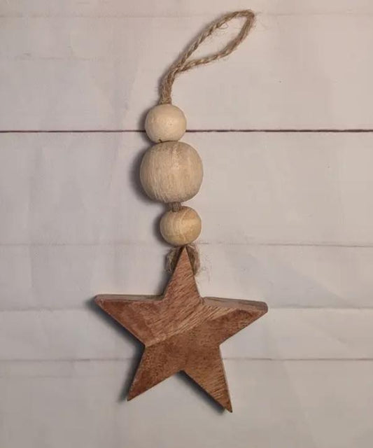 Wood Star and Bead Ornament