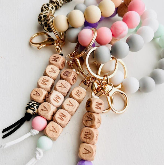Mama Bangle Keychain Silicone Wristlet Keyring Bead Bracelet