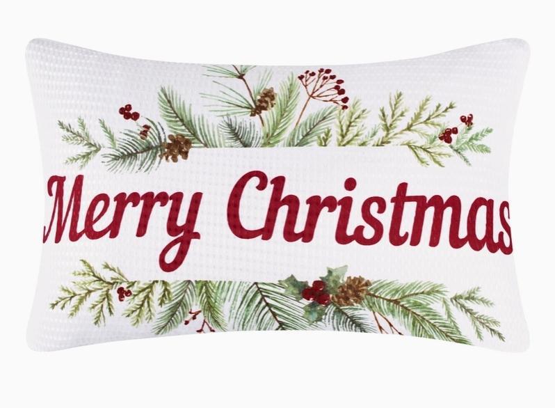 Pine & Plaid Printed Merry Christmas Pillow
