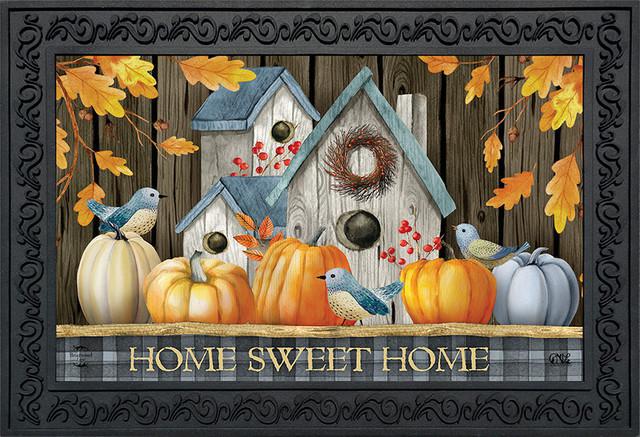 Rustic Fall Birdhouses Welcome Doormat