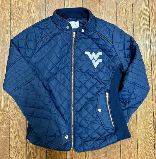 Suede Piping Detail West Virginia Rib Quilted Padding Jacket (Navy)