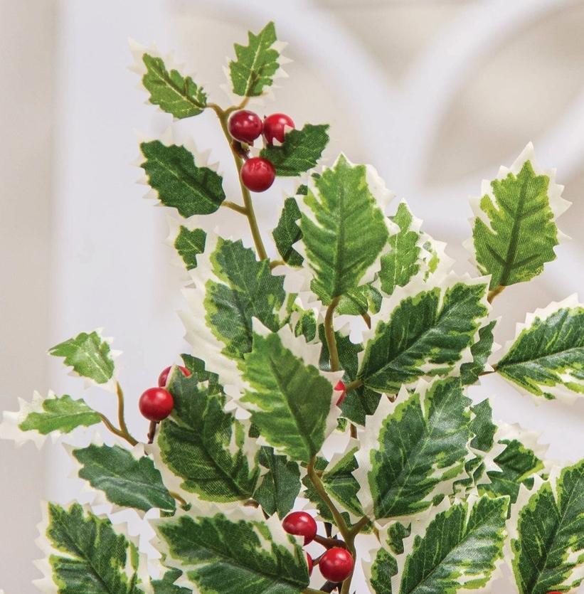 Mini Holly Leaves & Berries Pick