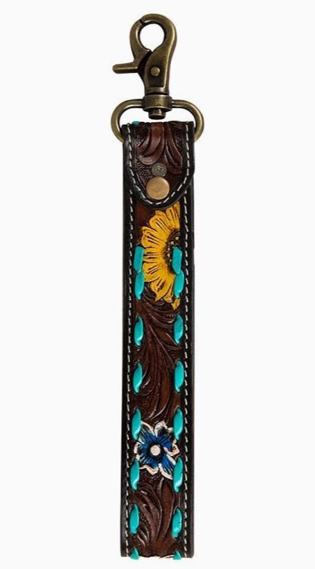 Myra Sunflower Sunrise Hand-Tooled Key Fob