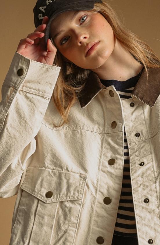 Collar Contrasted Utility Jacket (Ecru)