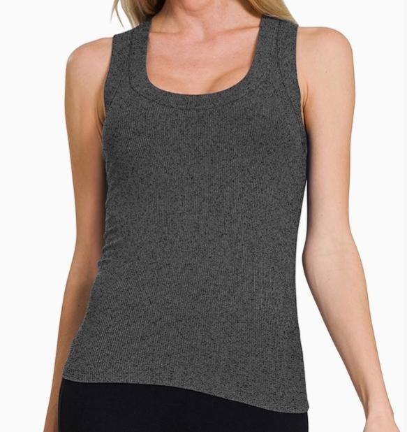 Rayon Spandex Ribbed Scoop Neck Tank Top (Charcoal)