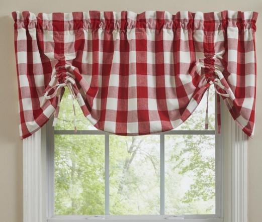 Wicklow Check Lined Farmhouse Valance (Red/Cream)