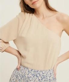 Viscose Linen One-Shoulder Top (Mocha)