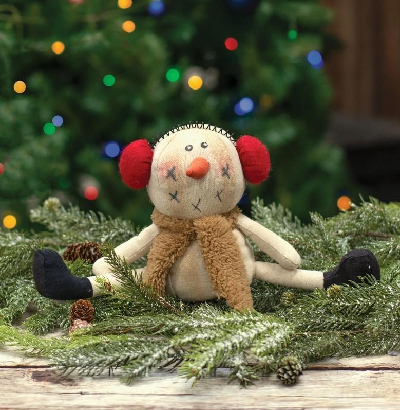 Sitting Snowman W/Earmuffs - 11" H
