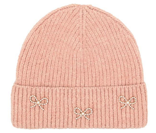 Pearl Bow Embellished Cuff C.C Beanie