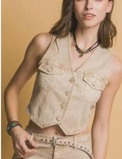 Sleeveless Denim Vest (Khaki)