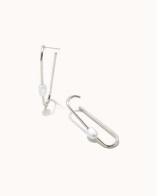 Kendra Scott Lindsay Silver Hoop Earrings in White Pearl