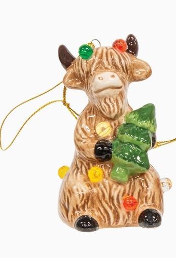 Ceramic Light Up Merry Highland Ornament 3 Assorted